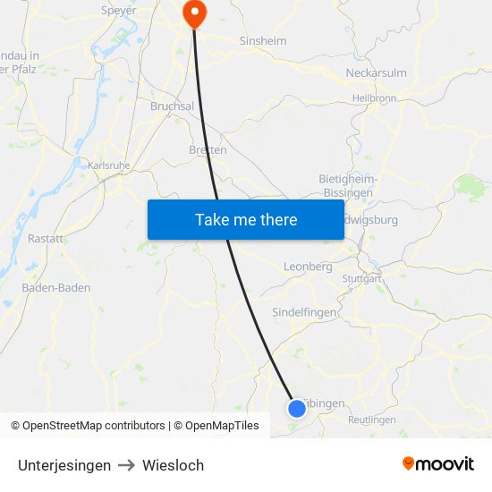 Unterjesingen to Wiesloch map