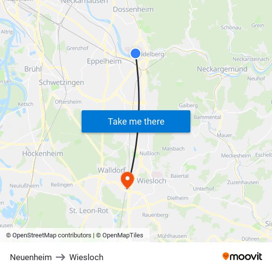 Neuenheim to Wiesloch map