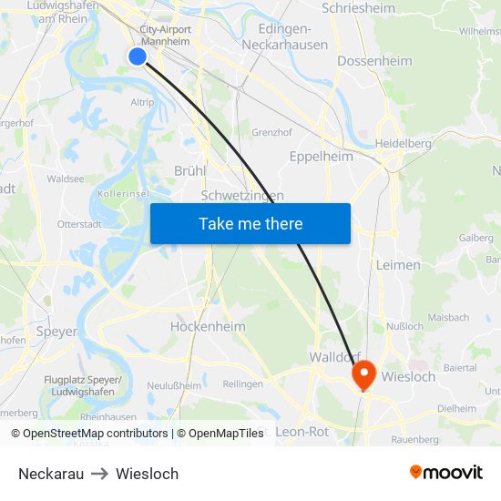 Neckarau to Wiesloch map