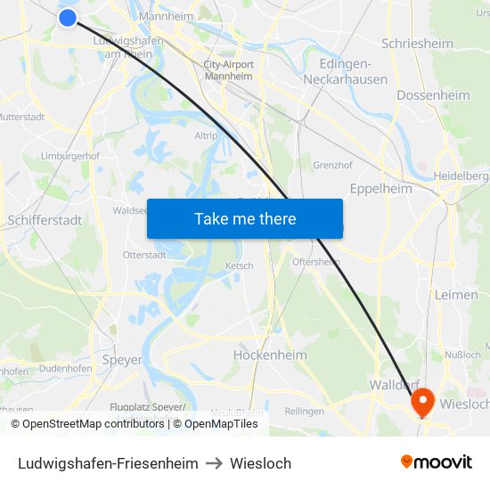 Ludwigshafen-Friesenheim to Wiesloch map