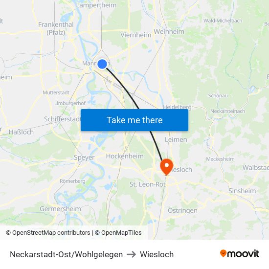 Neckarstadt-Ost/Wohlgelegen to Wiesloch map