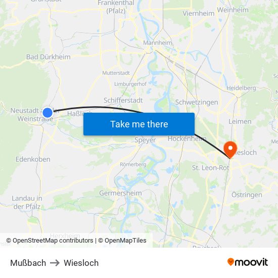 Mußbach to Wiesloch map