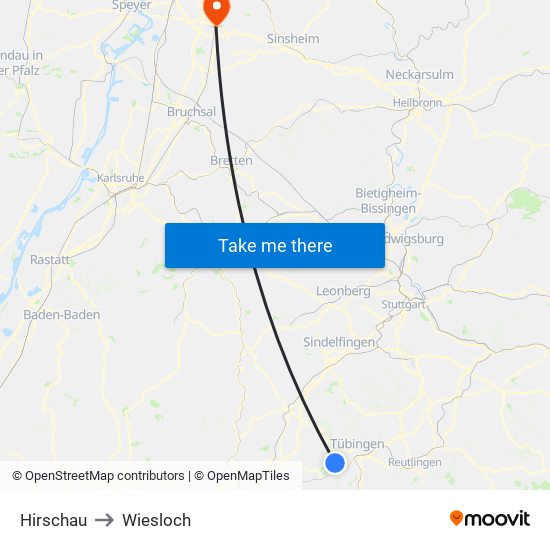 Hirschau to Wiesloch map