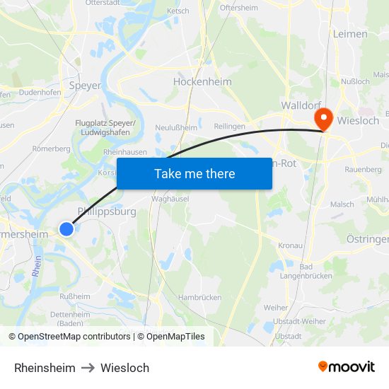 Rheinsheim to Wiesloch map