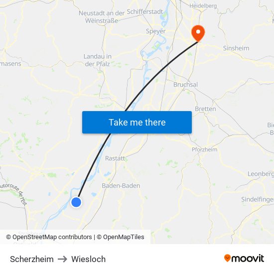 Scherzheim to Wiesloch map