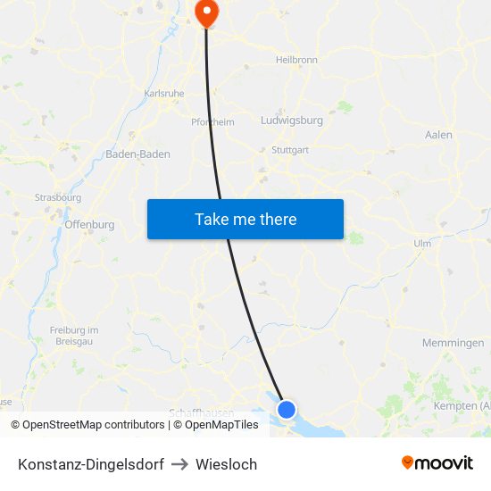 Konstanz-Dingelsdorf to Wiesloch map