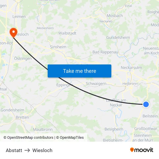 Abstatt to Wiesloch map