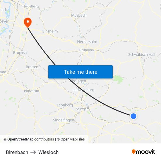 Birenbach to Wiesloch map