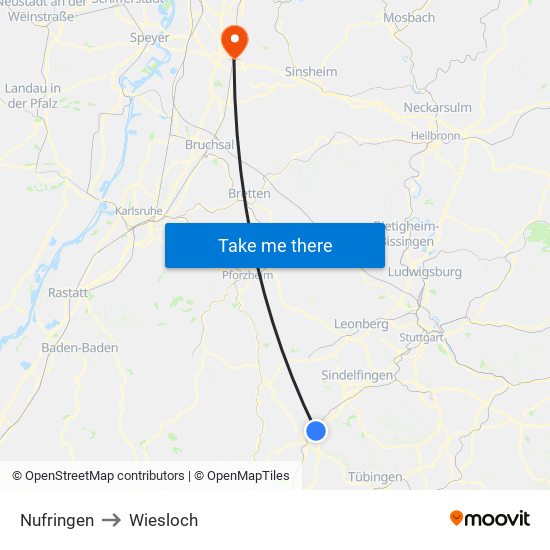 Nufringen to Wiesloch map