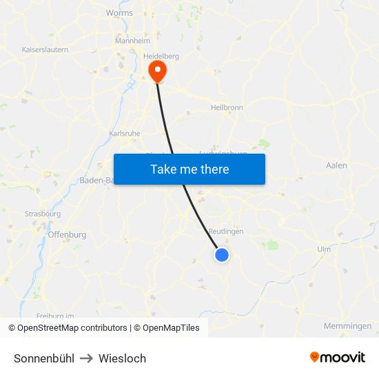 Sonnenbühl to Wiesloch map