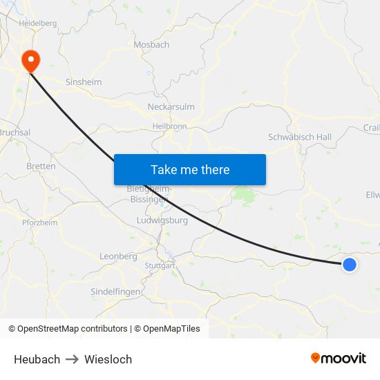 Heubach to Wiesloch map