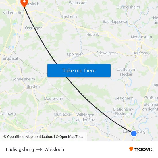 Ludwigsburg to Wiesloch map