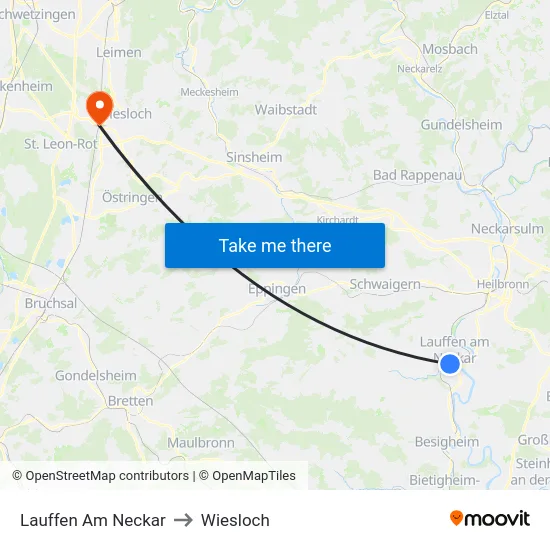 Lauffen Am Neckar to Wiesloch map