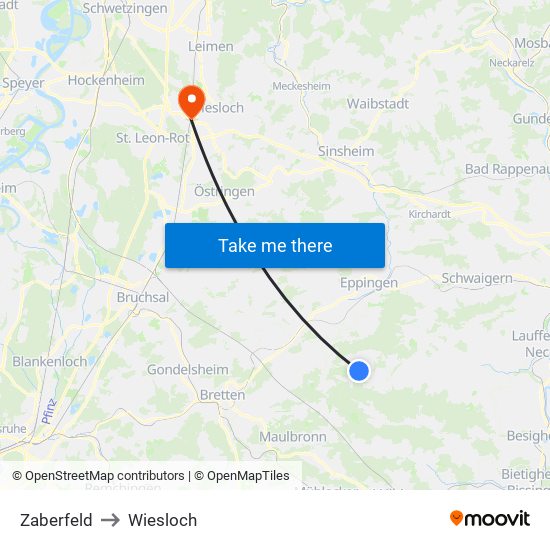 Zaberfeld to Wiesloch map