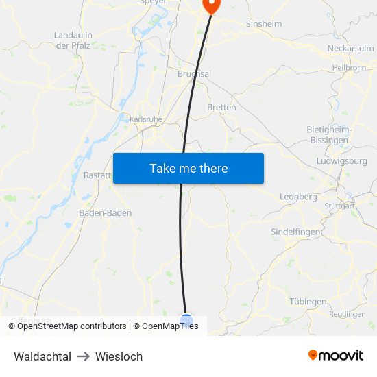 Waldachtal to Wiesloch map