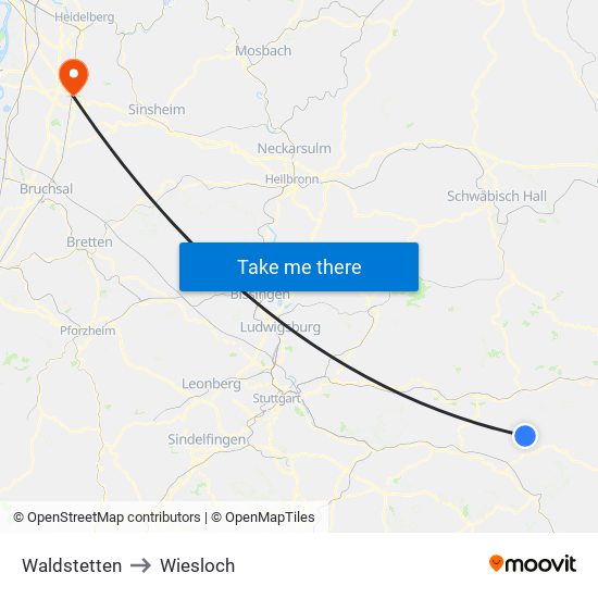 Waldstetten to Wiesloch map