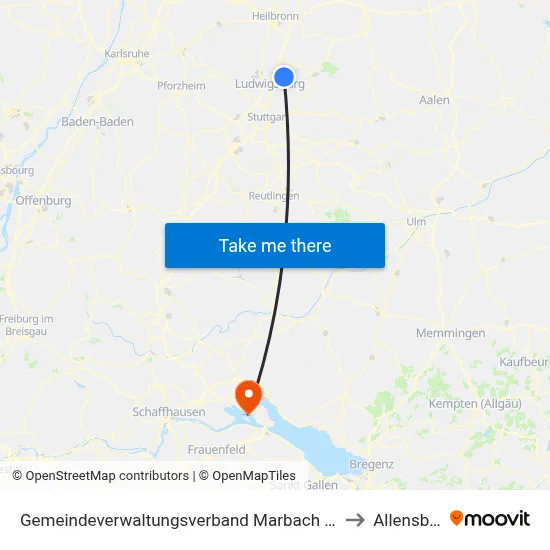 Gemeindeverwaltungsverband Marbach am Neckar to Allensbach map