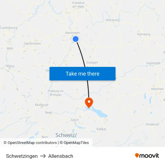 Schwetzingen to Allensbach map