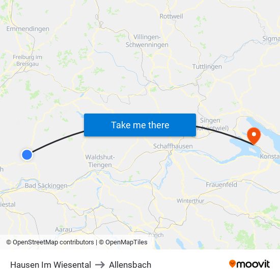 Hausen Im Wiesental to Allensbach map