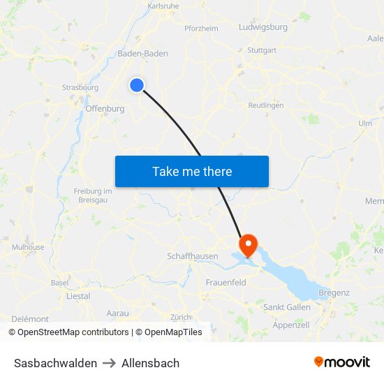 Sasbachwalden to Allensbach map