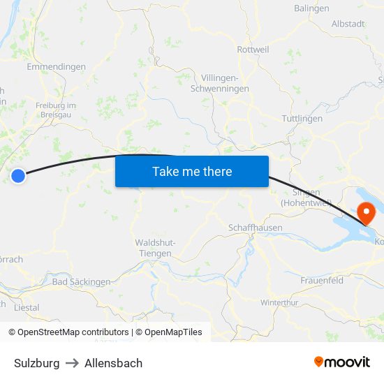 Sulzburg to Allensbach map