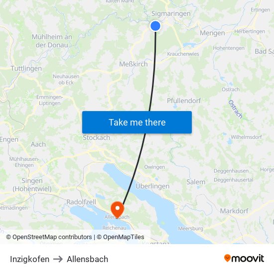 Inzigkofen to Allensbach map
