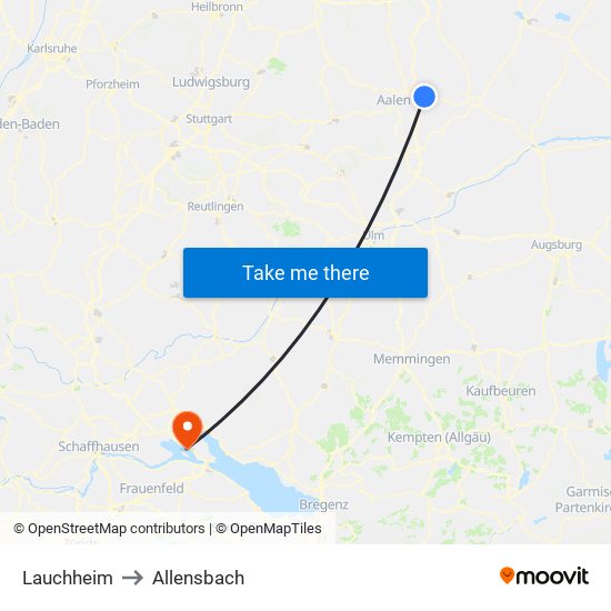 Lauchheim to Allensbach map