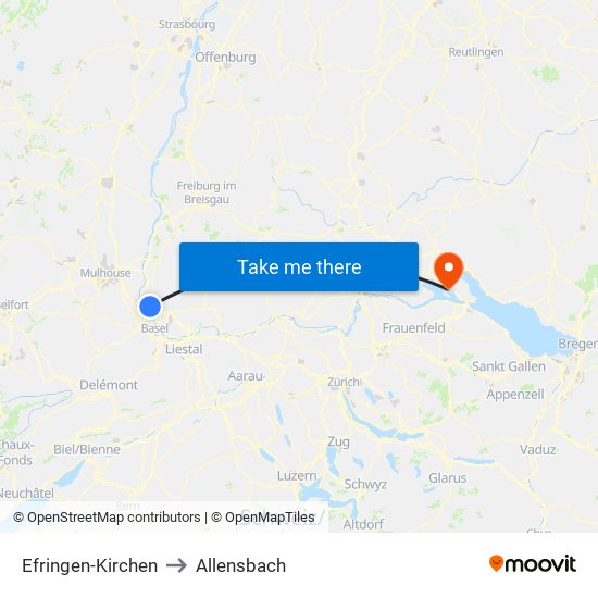 Efringen-Kirchen to Allensbach map