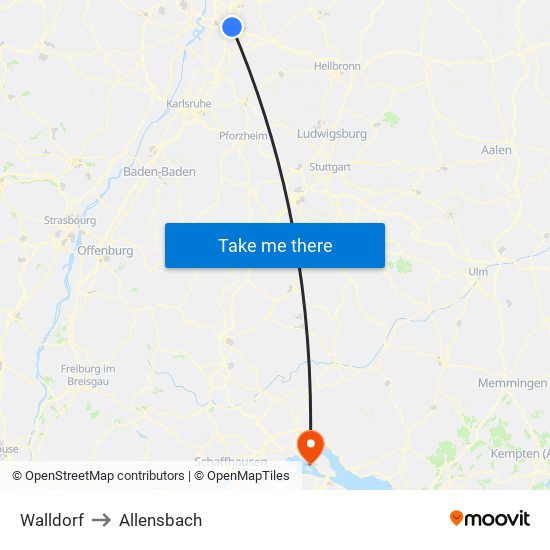 Walldorf to Allensbach map