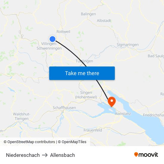 Niedereschach to Allensbach map