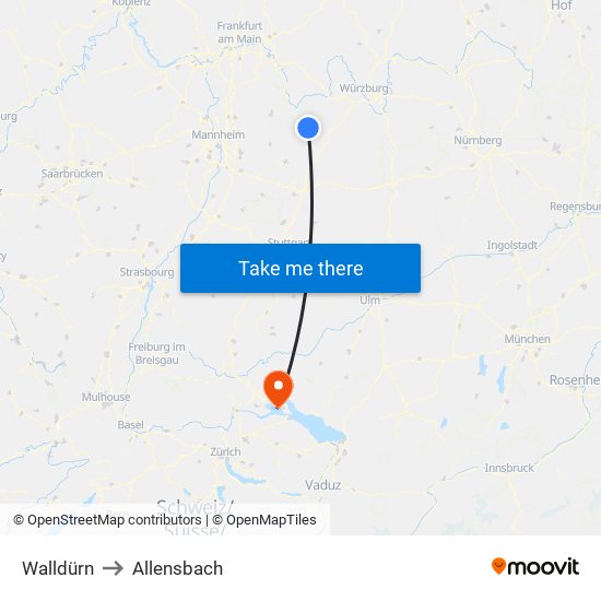 Walldürn to Allensbach map