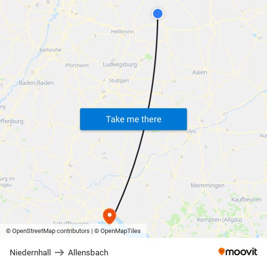 Niedernhall to Allensbach map