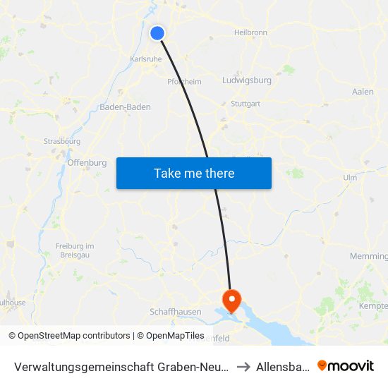 Verwaltungsgemeinschaft Graben-Neudorf to Allensbach map