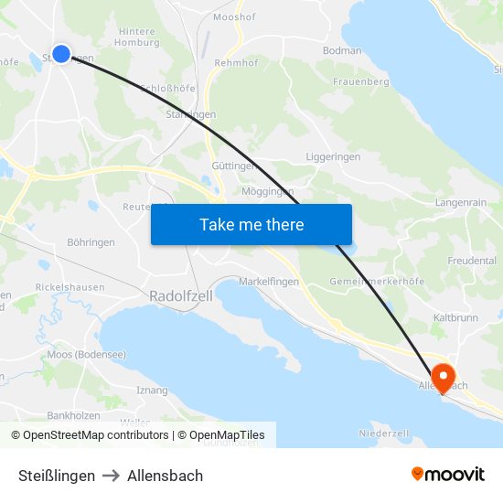 Steißlingen to Allensbach map