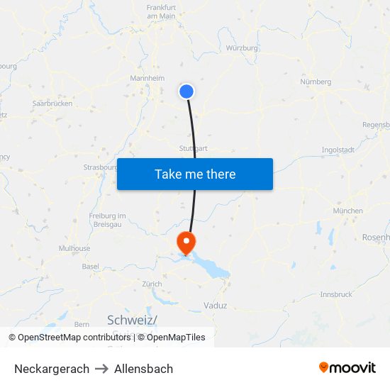 Neckargerach to Allensbach map