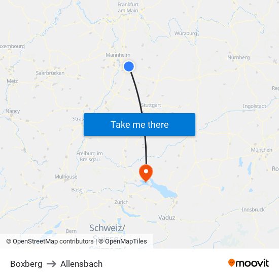 Boxberg to Allensbach map