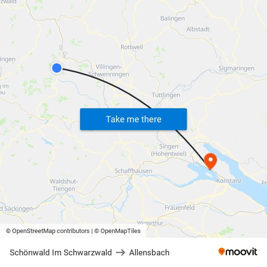 Schönwald Im Schwarzwald to Allensbach map