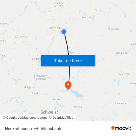 Neckarhausen to Allensbach map