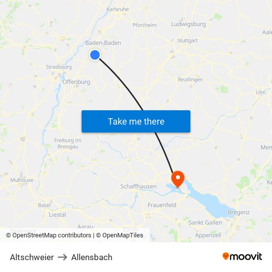 Altschweier to Allensbach map