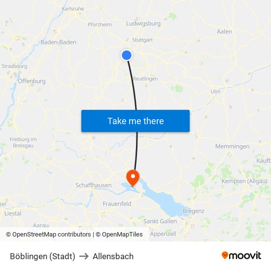 Böblingen (Stadt) to Allensbach map