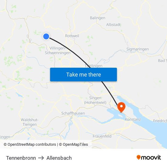 Tennenbronn to Allensbach map