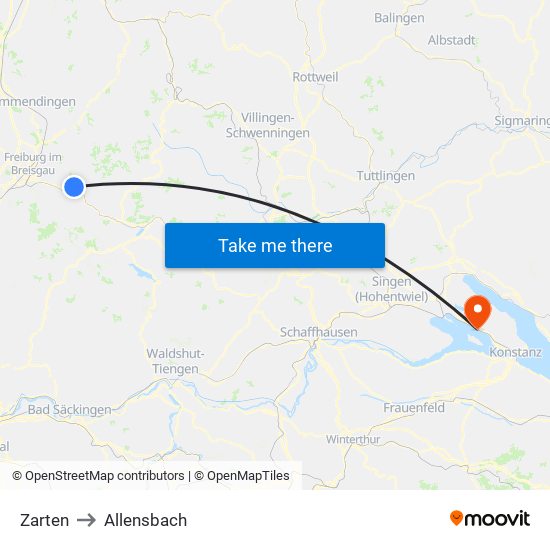 Zarten to Allensbach map