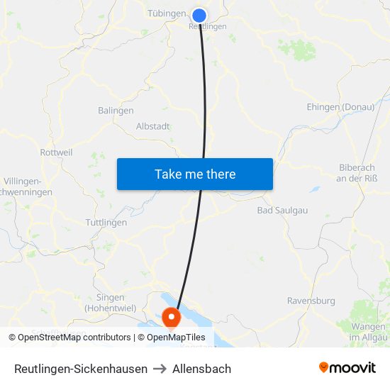 Reutlingen-Sickenhausen to Allensbach map