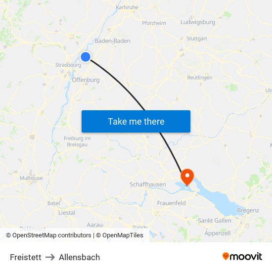 Freistett to Allensbach map