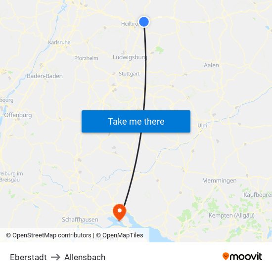Eberstadt to Allensbach map