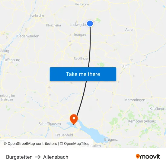 Burgstetten to Allensbach map
