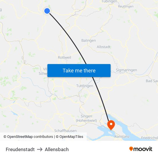 Freudenstadt to Allensbach map