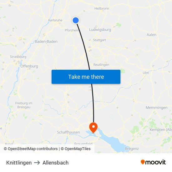 Knittlingen to Allensbach map