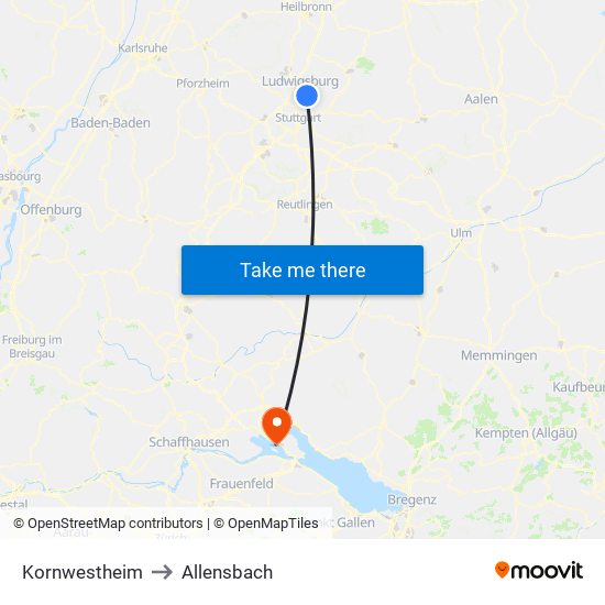 Kornwestheim to Allensbach map