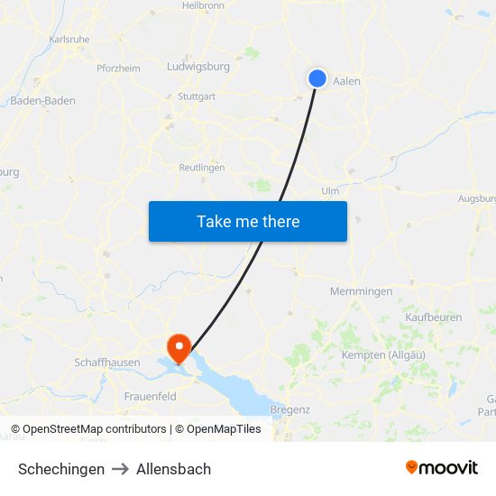 Schechingen to Allensbach map